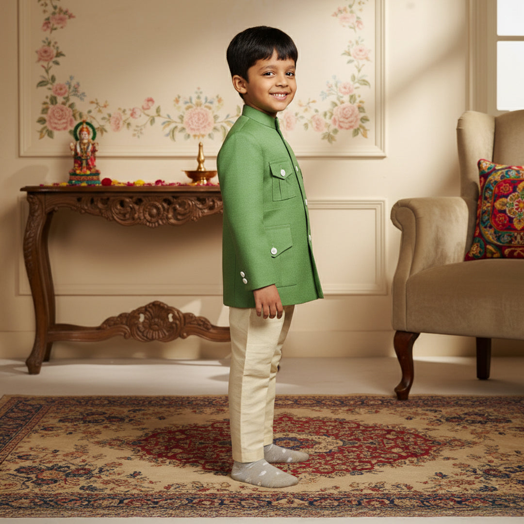 Green Stylish Sherwani With Beige Pant