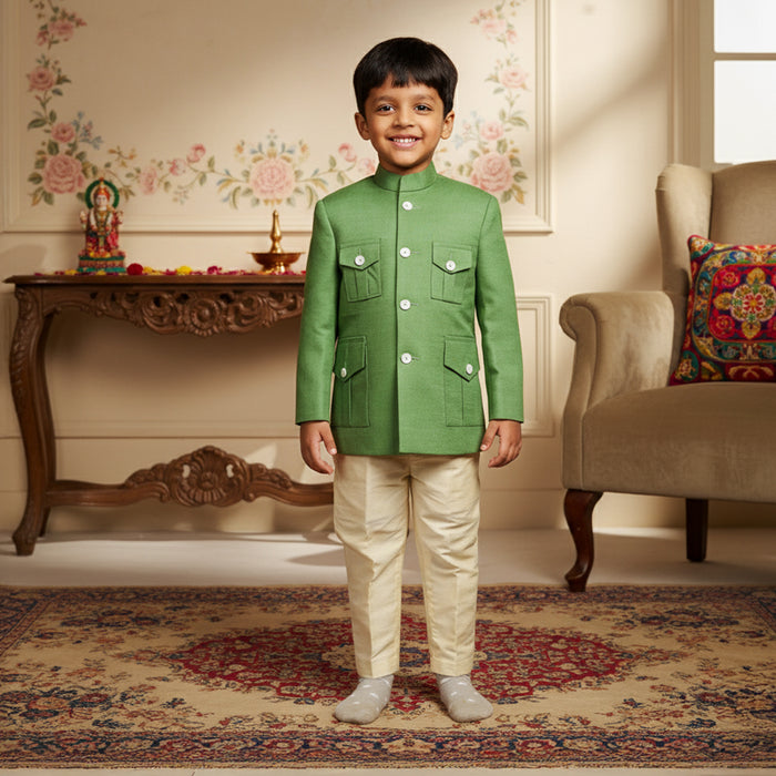 Green Stylish Sherwani With Beige Pant