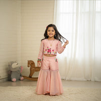 Pink Floral Embroidered Top With Embroidered Pants
