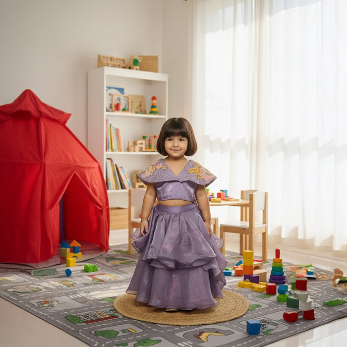 Purple Crush Tissue Embroidered Top Lehenga