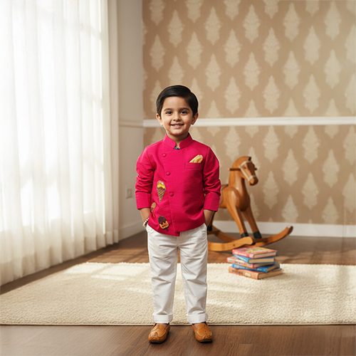 Pink Asymmetrical Bandhgala With Pant Set