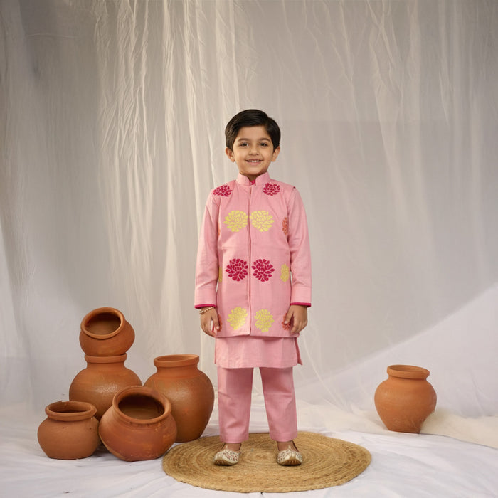 Pink Kurta Embroidered Jacket Pant Set