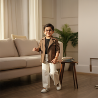 Brown Biker Jacket With Ivory Colour Trouser Pants