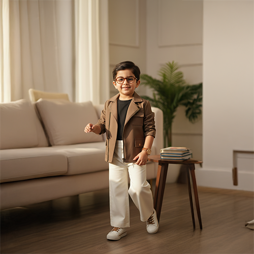 Brown Biker Jacket With Ivory Colour Trouser Pants