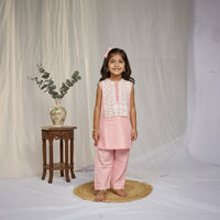 Pink Sleeveless Embroidered Kurti with Stylish Pants