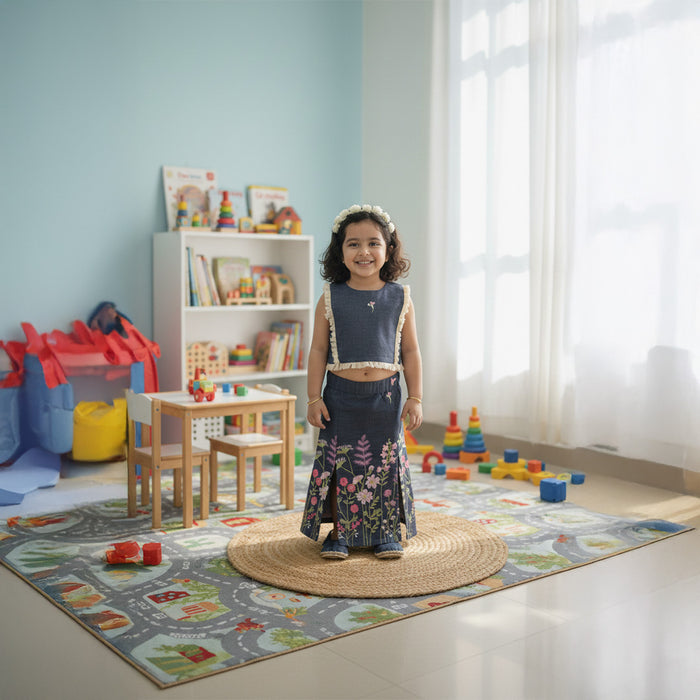 Denim Embroidered Top Skirt