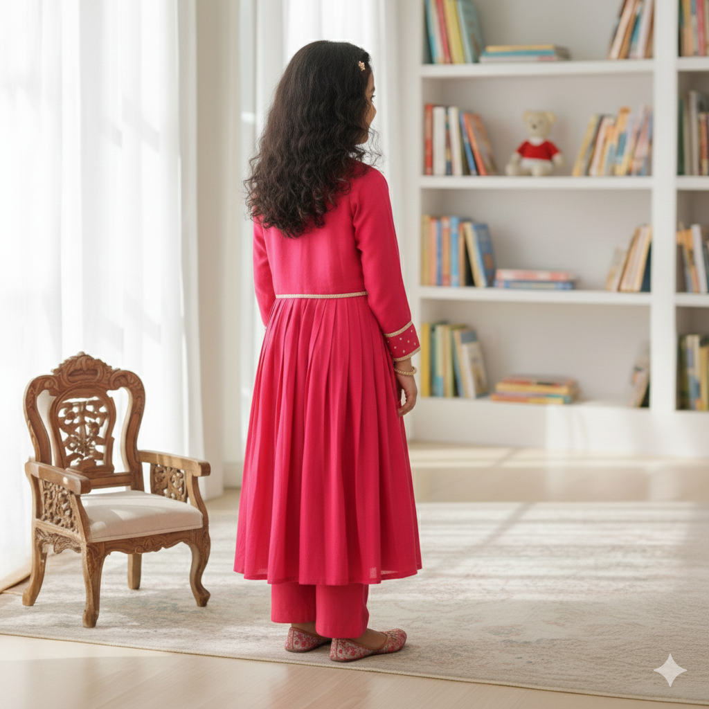 Pink Anarkali With Lotus Embroidery Jacket