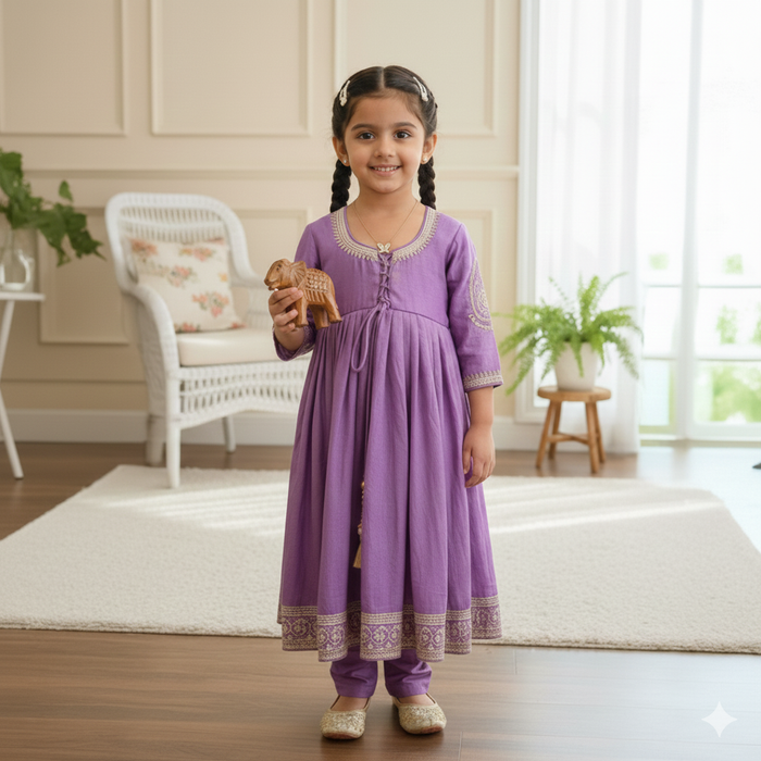 Criss Cross Knotted Lavender Kurti