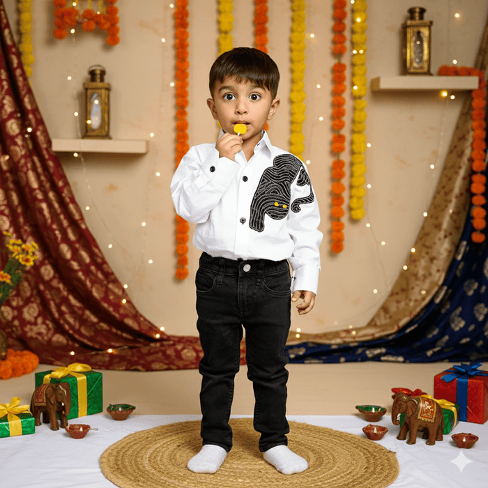 White Leopard Embroidered Shirt