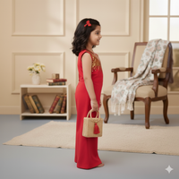 Red Sequins Embroidered Sleeveless Jumpsuit