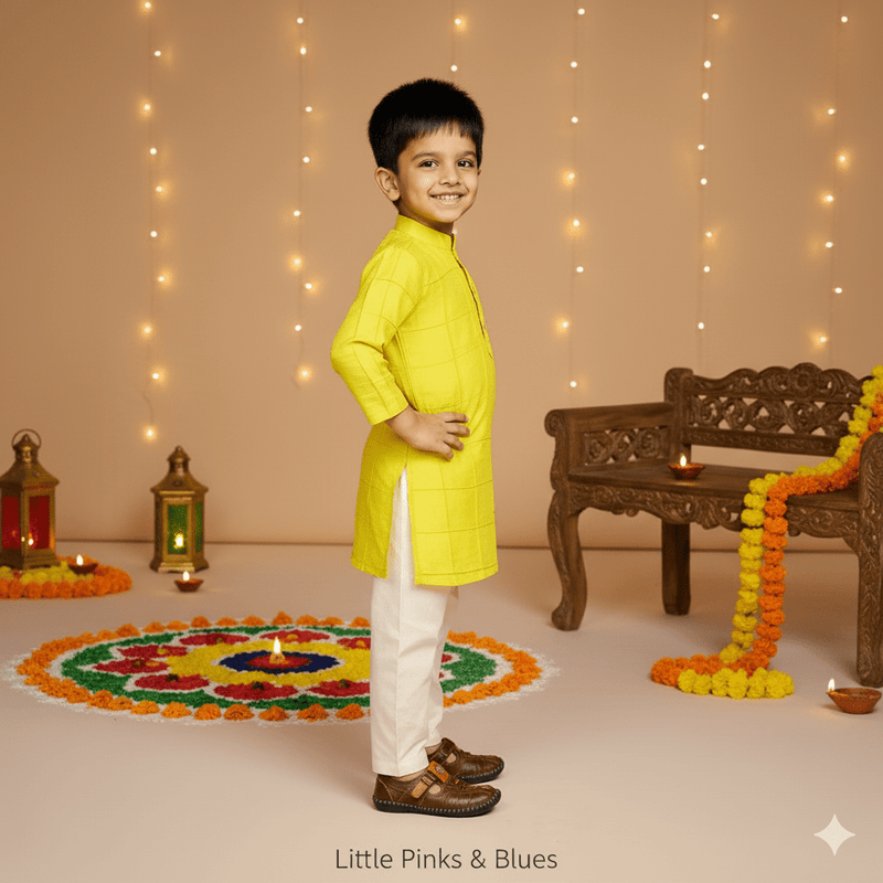 LIME GREEN PINTECK KURTA PANT SET