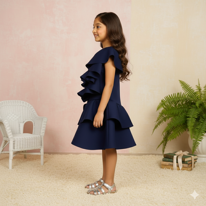 Blue Stylish Ruffle Frock