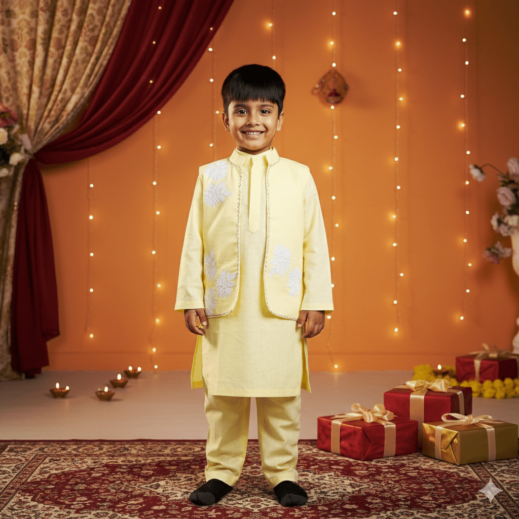 Yellow Kurta Floral Embroidered Jacket Pant Set