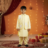 Yellow Kurta Floral Embroidered Jacket Pant Set
