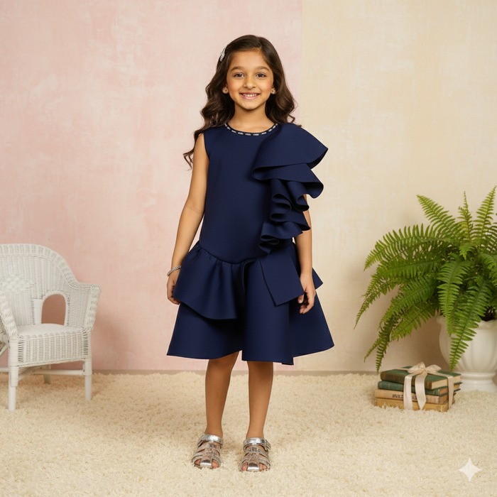 Blue Stylish Ruffle Frock
