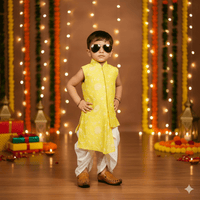 Stylish Yellow Self Embroidered Kurta Dhoti Pant Set