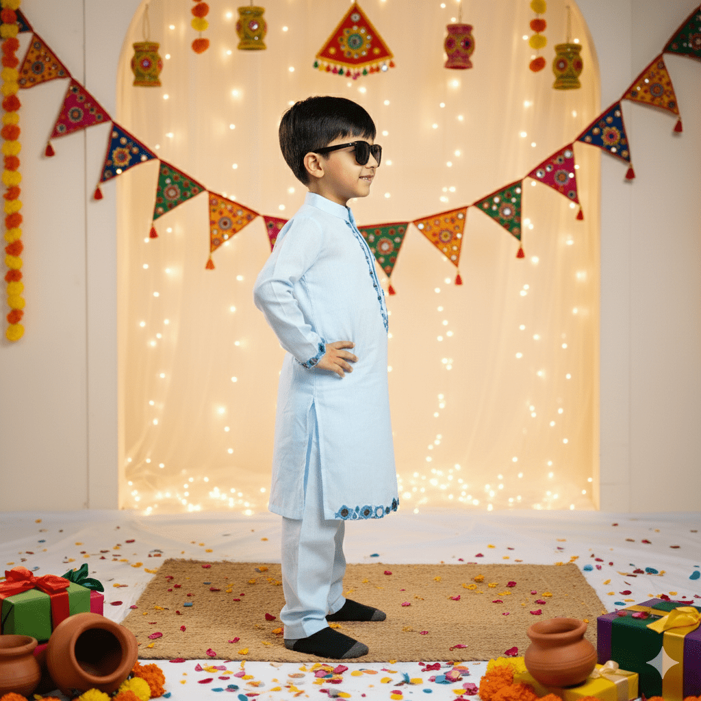 Blue Mirror Work Embroidery Kurta Set