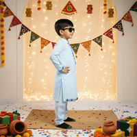 Blue Mirror Work Embroidery Kurta Set