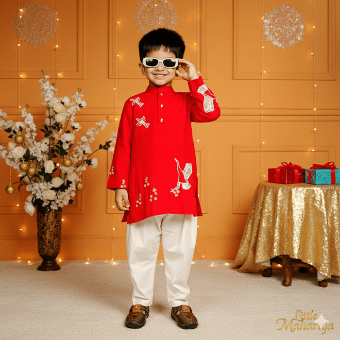 Bird Embroidery Kurta Pant Set