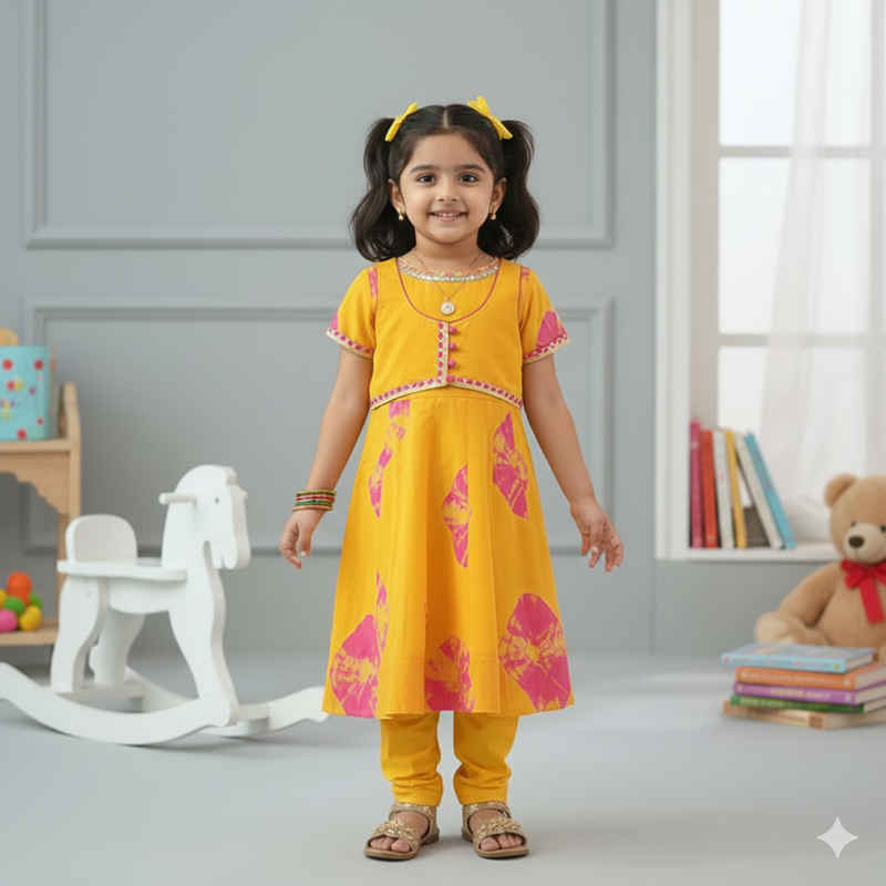 Yellow Tie-Dye Gown With Jacket