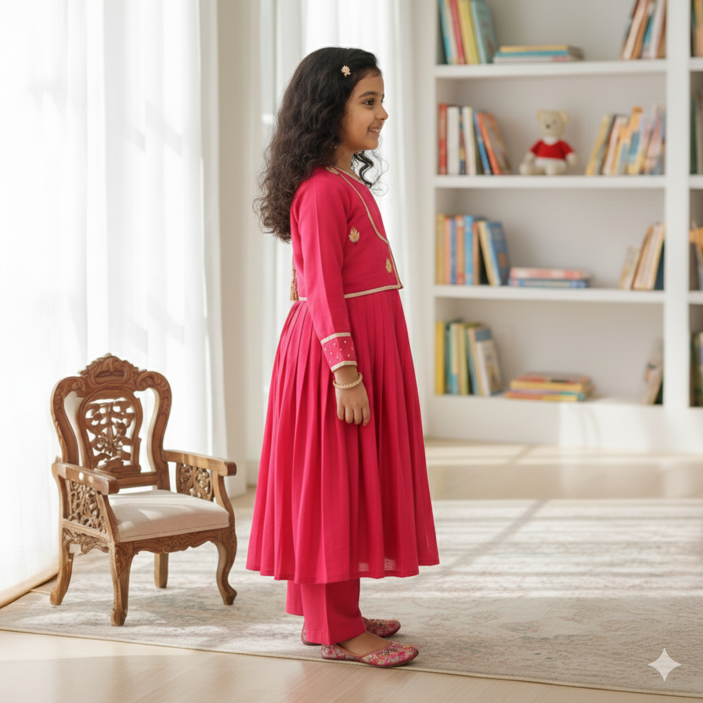 Pink Anarkali With Lotus Embroidery Jacket