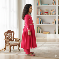 Pink Anarkali With Lotus Embroidery Jacket