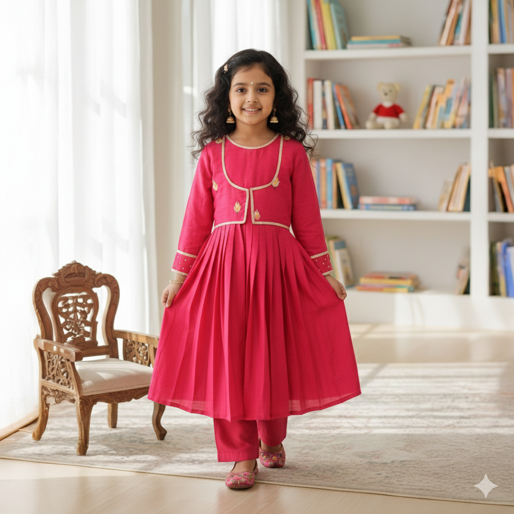 Pink Anarkali With Lotus Embroidery Jacket