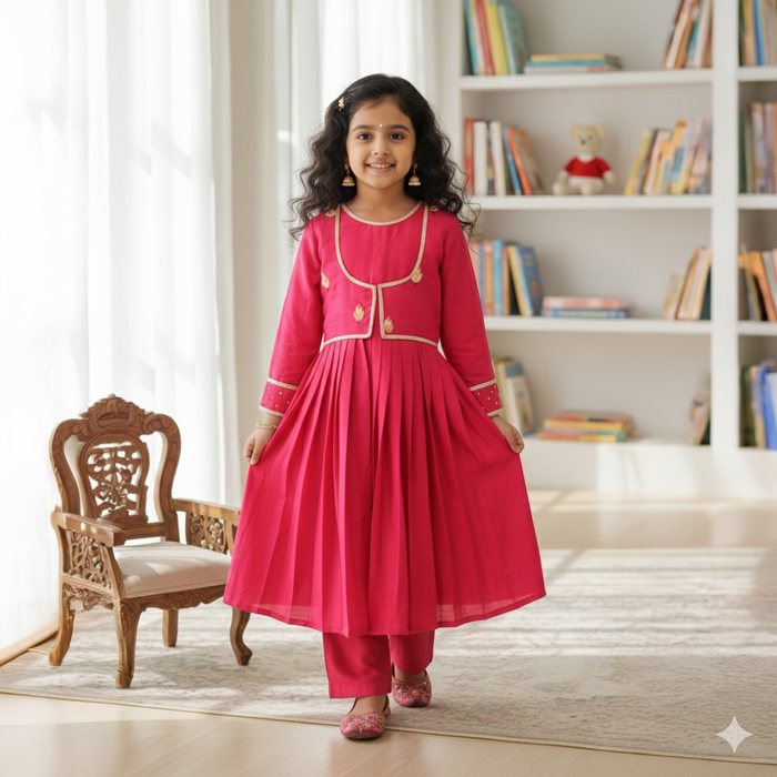 Pink Anarkali With Lotus Embroidery Jacket