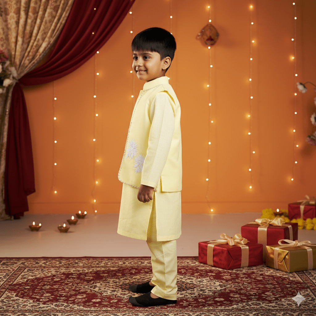 Yellow Kurta Floral Embroidered Jacket Pant Set