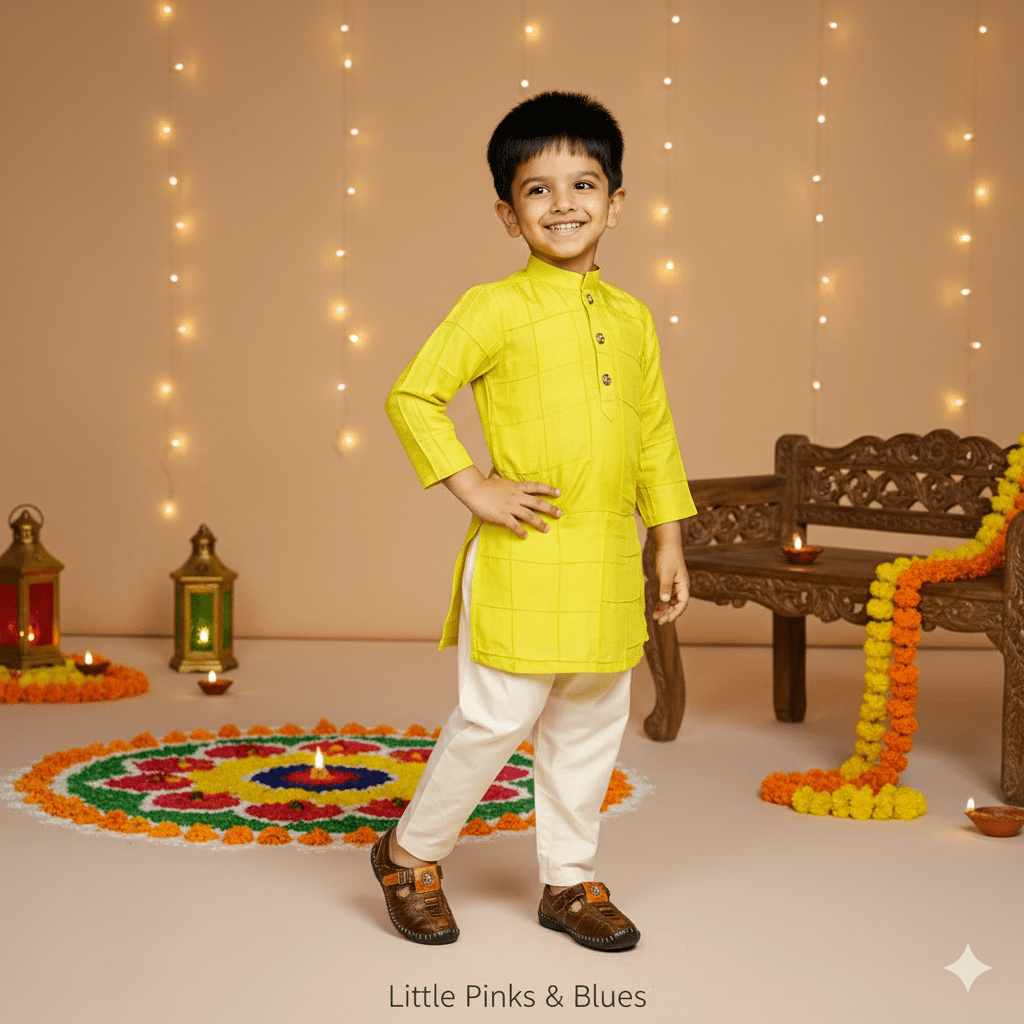 LIME GREEN PINTECK KURTA PANT SET