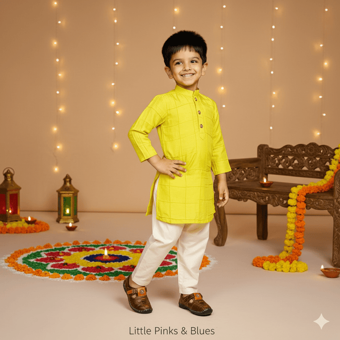 LIME GREEN PINTECK KURTA PANT SET
