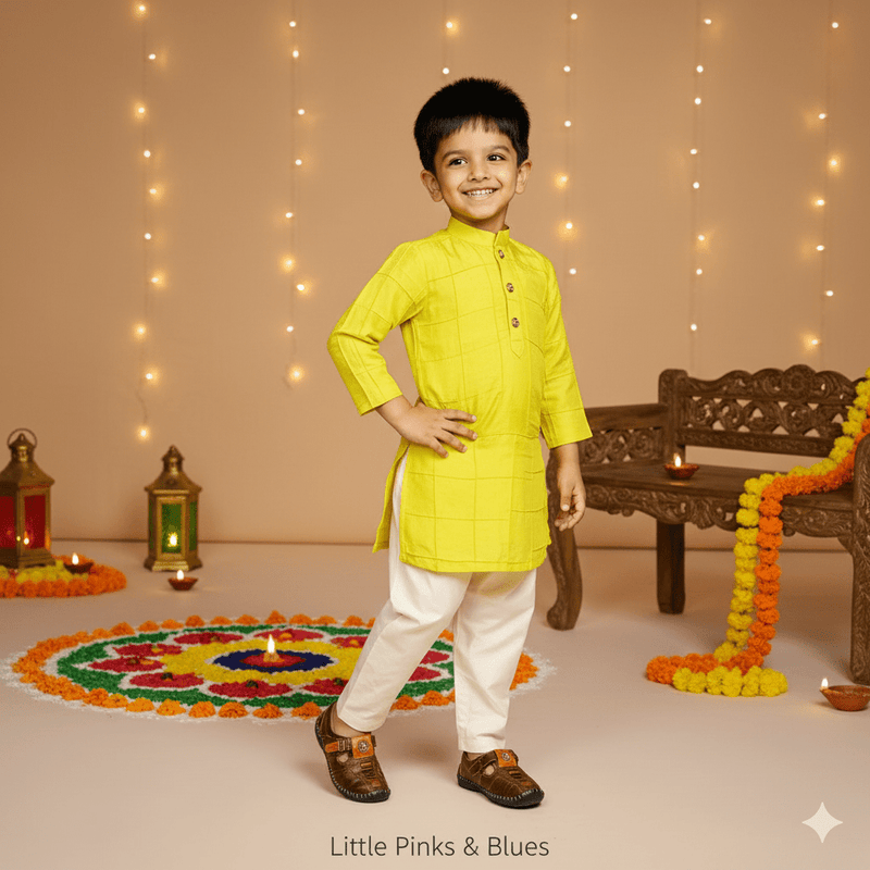 LIME GREEN PINTECK KURTA PANT SET