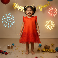 Red Stylish Cut Work Frock