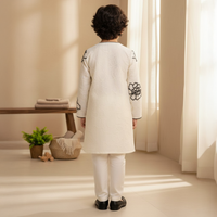 White and Black Floral Embroidered Kurta and Pant Set