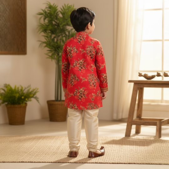 Red Floral Print Fabric Kurta Pant Set
