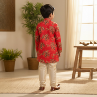 Red Floral Print Fabric Kurta Pant Set