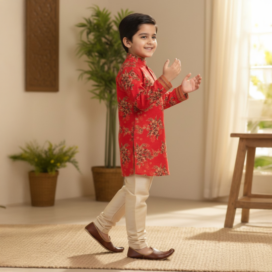 Red Floral Print Fabric Kurta Pant Set