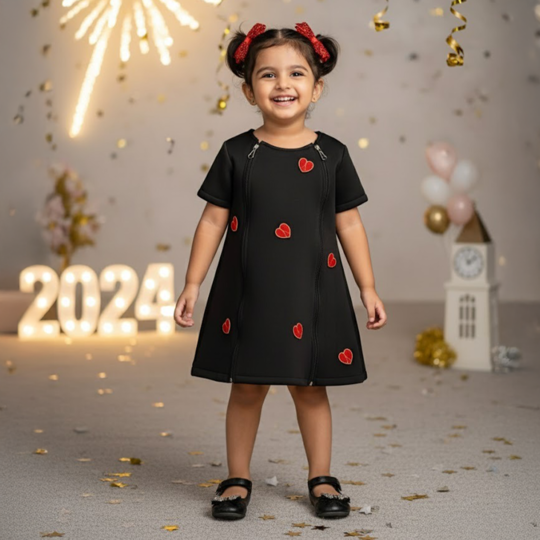 Black Frock With Red Heart Motifs