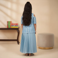 Blue Sequin Embroidered Kurti With Pleated Lehenga