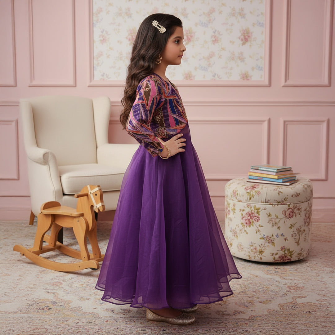 Purple Sequin Embroidered Kurti With Ghaghra