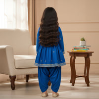 Royal Blue Kurti With Embroidery on the Yoke and Patiala Pant