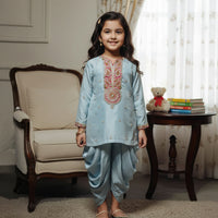 Blue Embroidered Kurti With Tulip Style Dhoti