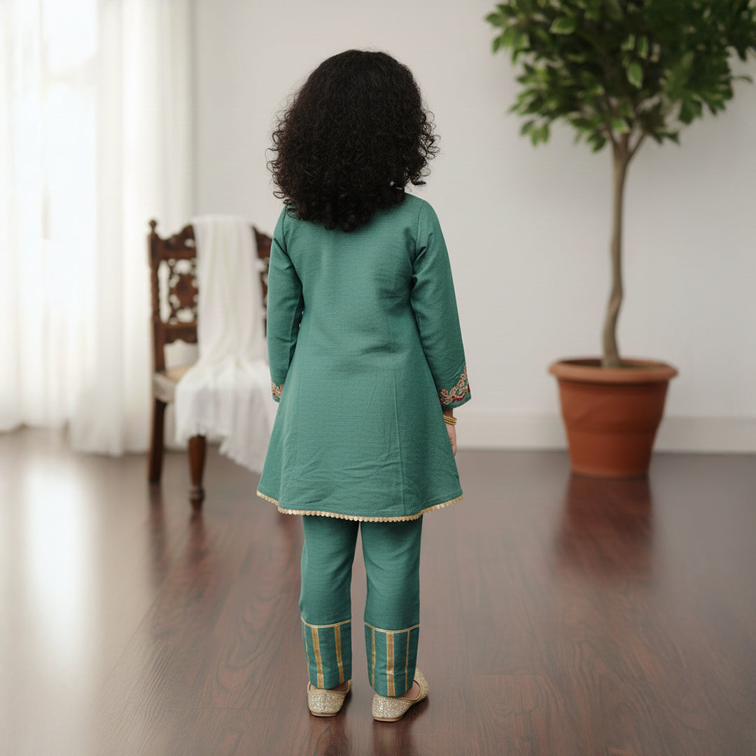Green Embroidered Anarkali Kurti With Pants