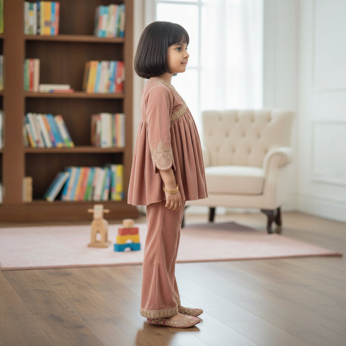 Dusty Brown Colour Kurti With Embroidery and Pants