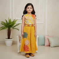 Yellow Self Sequin Embroidery Top With Pant