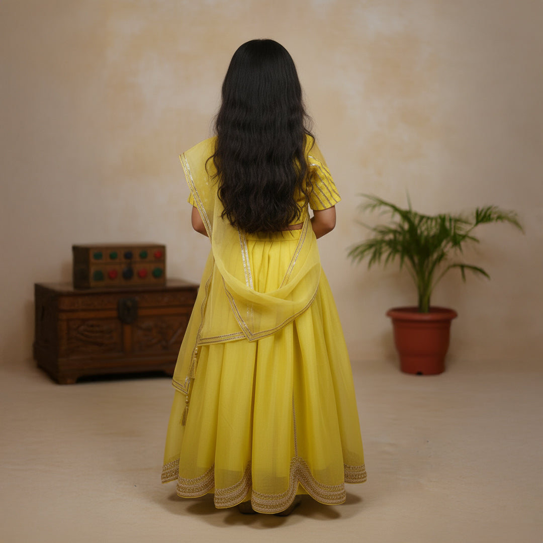 Lime Green Gotta Patti Top With Lehenga and Dupatta