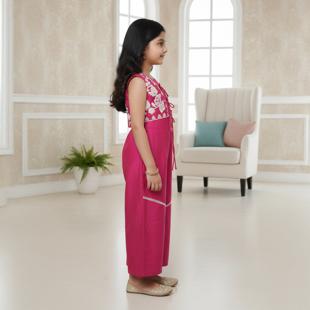 Pink Jumpsuit With Embroidered Jacket