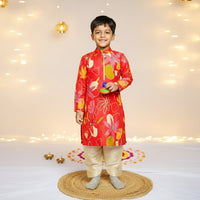 Red Floral Embroidery Kurta Patiala Pant Set