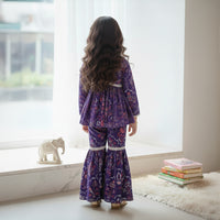 Purple Printed Peplum Top With Matching Sharara