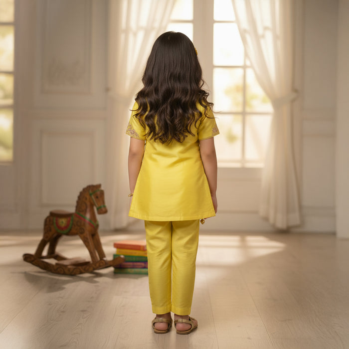 Yellow Angarkha Style Kurti With Pants